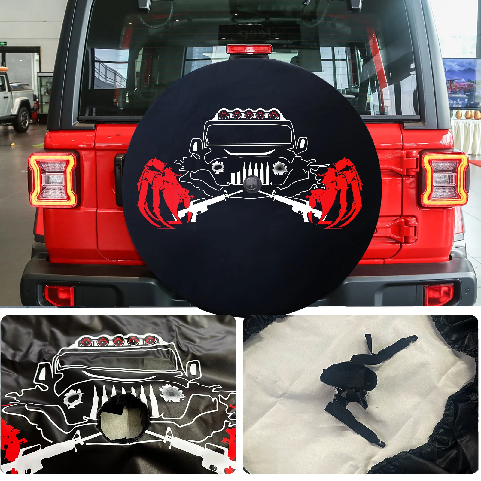 32-33 inches Car Spare Tire Cover for Jeep Wrangler RV SUV Truck Trailer Vehicles Back Auto Wheel Covers Storage Bag Protector