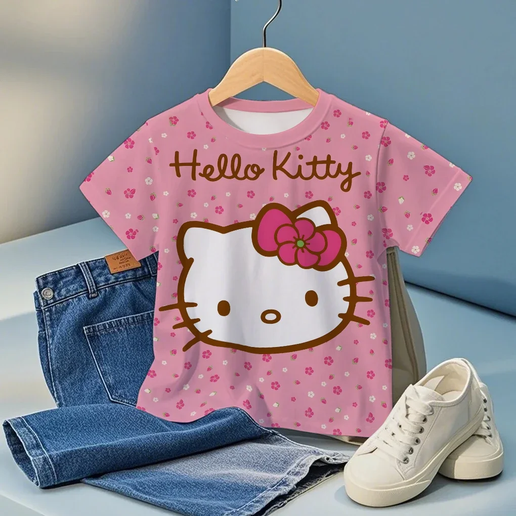 

Summer 3-14y Baby Boys T-shirts Hello Kitty Tshirt Kids Clothes Girls T-Shirt Kawaii Kids Short Sleeve 3D Printed Trucksuit
