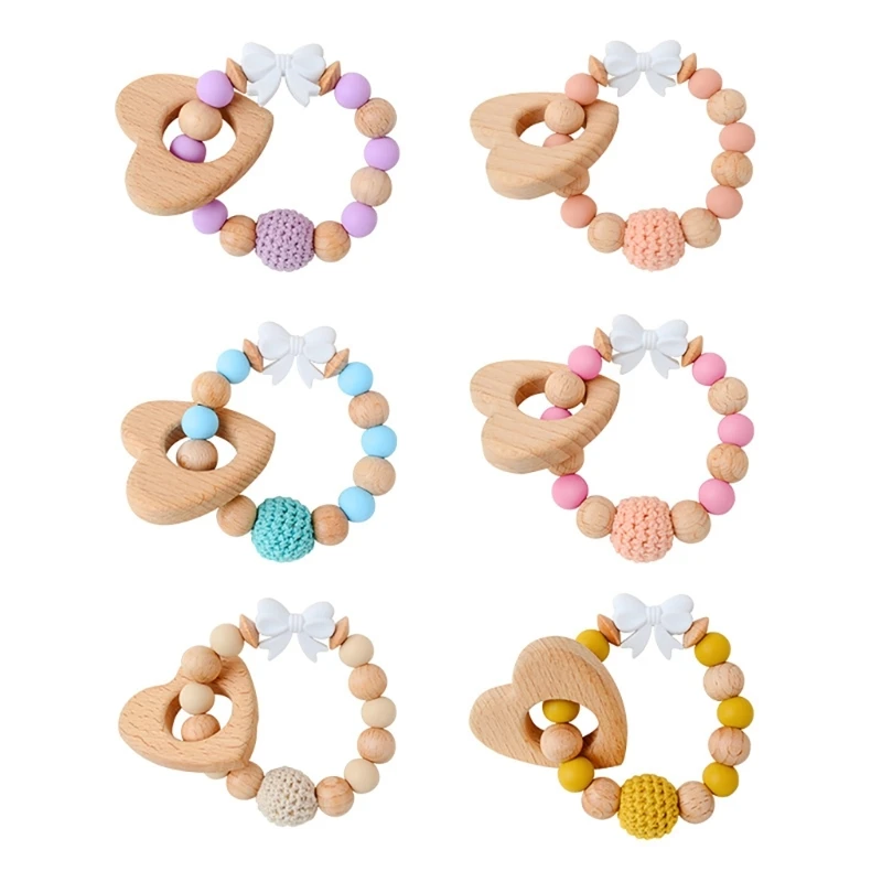 Silicone Teething Beads Rattle Toy Teether Beads Teething Bracelet Bowknot Soothing Toy Infant Teether Toy Baby Toy