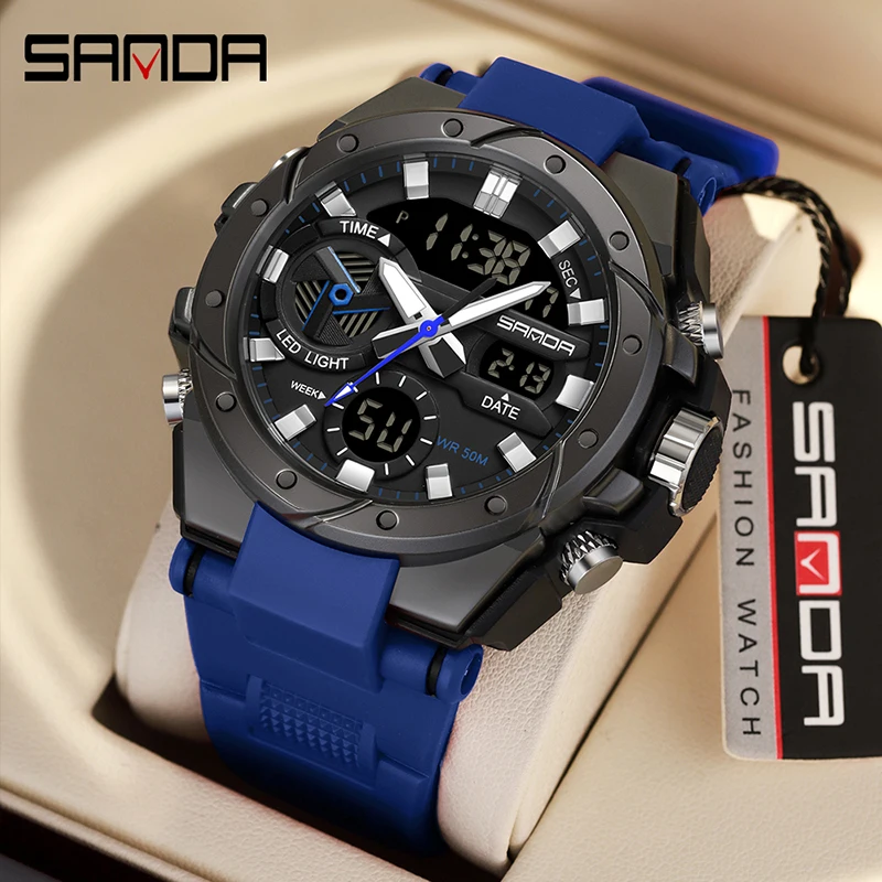 

SANDA 2023 New Outdoor Sports Chronograph Watch 50M Waterproof Men Watch Dual Display Multi-function Watches Luminous LED Reloj