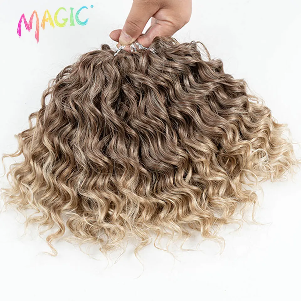 Crochet Hair 10 Inch Synthetic Curly Hair Deep Wave Hair Twist Braid Hair Ombre Blonde Brown Water Wave Braiding Hair Extensions