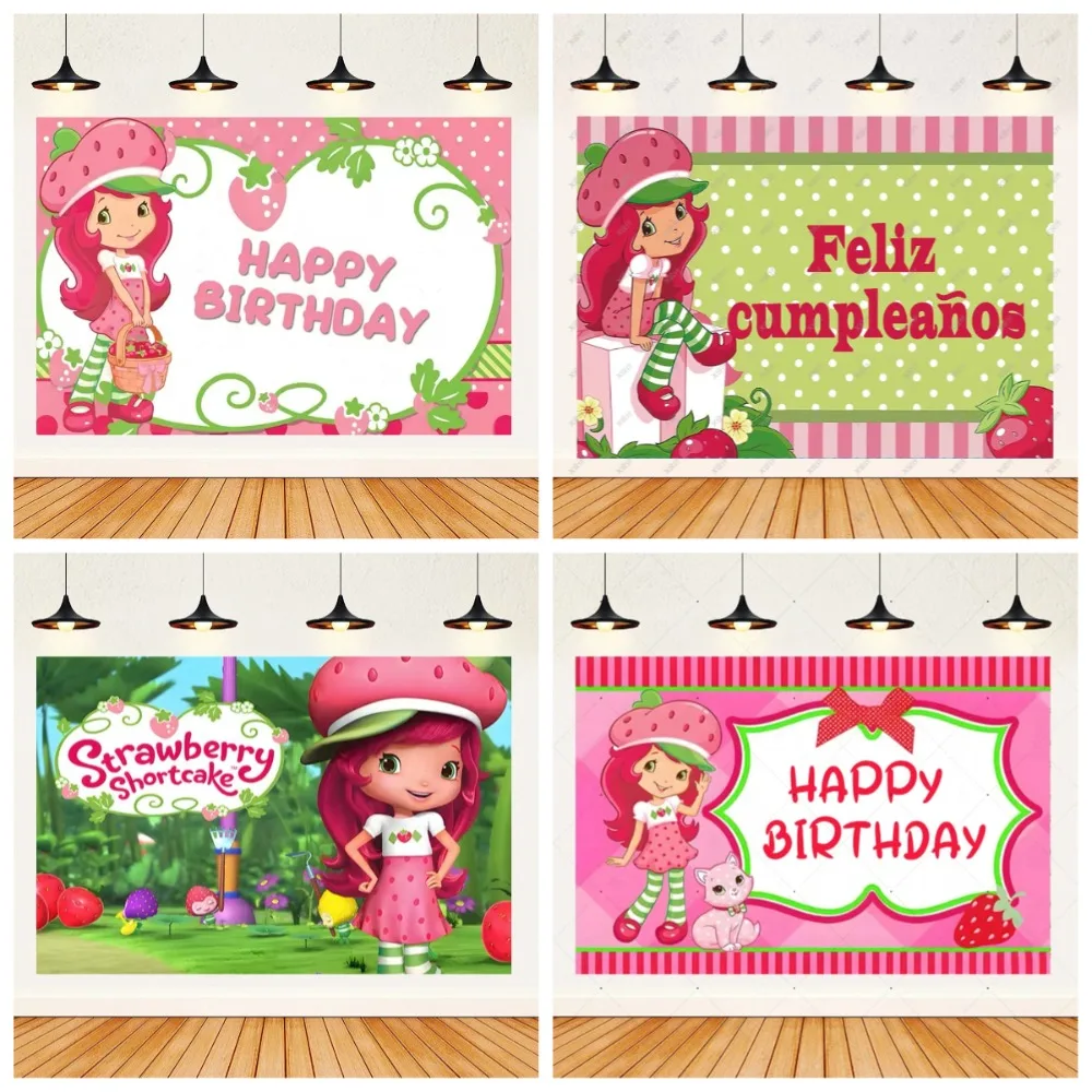 

Cartoon Pink Cute Strawberry Girl Theme Background Girls Birthday Party Banner Decoration Backdrop Baby Shower Gifts Photo Props
