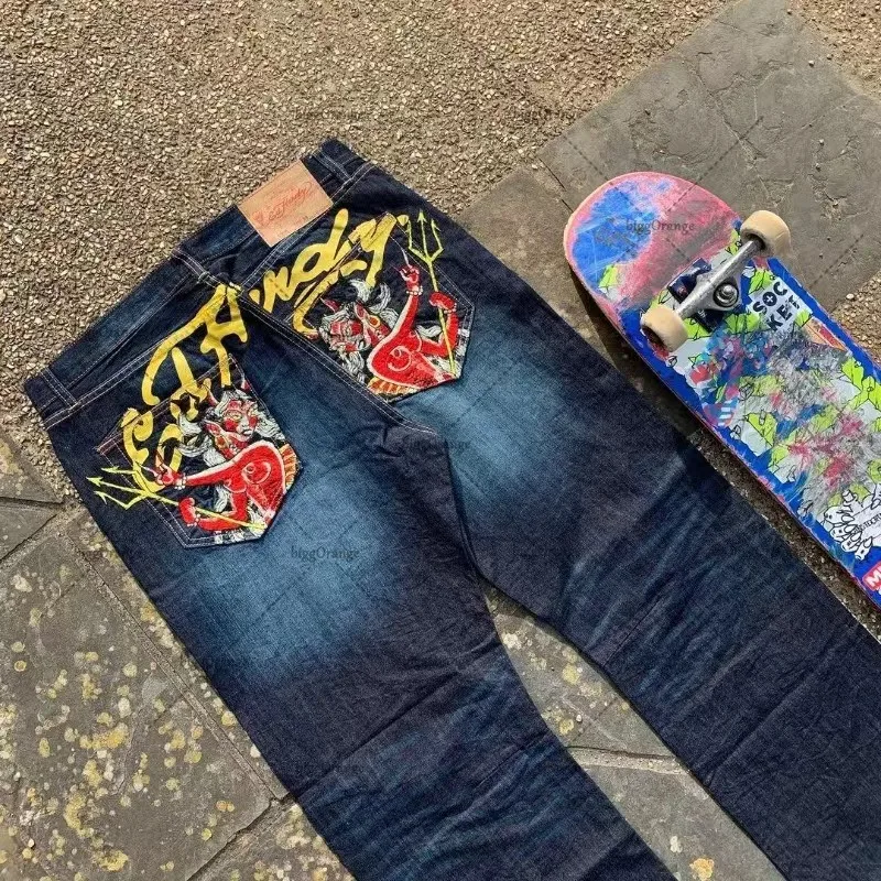 Y2k-pantalones de mezclilla con estampado de estilo callejero para hombre, jeans góticos, Harajuku, retro, holgados, informales, novedad