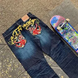 Y2k tendencia americana estilo callejero pantalones vaqueros estampados hombres nuevos pantalones vaqueros degradados gótico Harajuku retro suelto casual pareja jeans