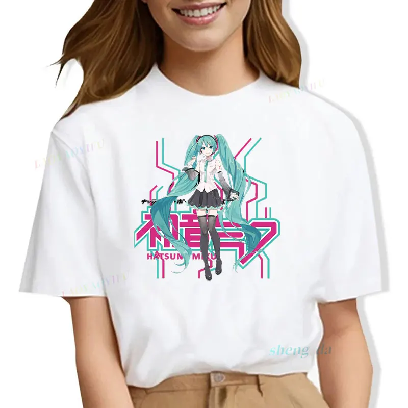 Pure Cotton Cute Anime Girl New Arrival Hatsune Miku's Project DIVA Unisex Y2k Clothes Graphic T Shirts Harajuku Back School