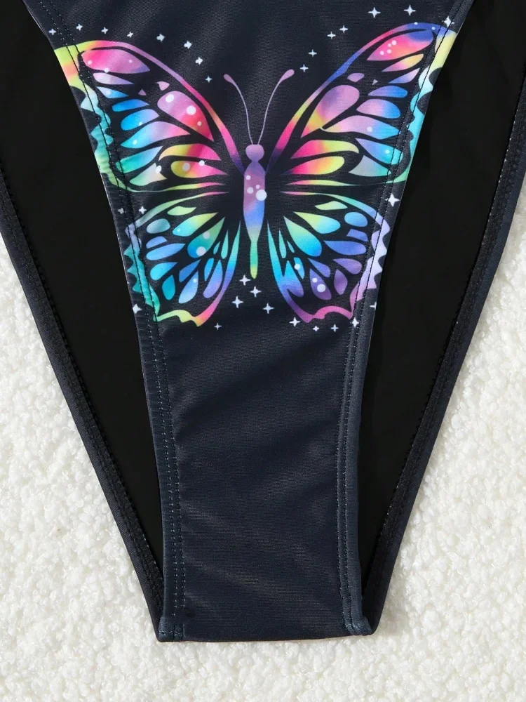 Bikini Women Swimsuit 2025 New Black Butterfly Halter Bikinis Set Sexy Swimwear Summer Lace Up 2 Piece Beach Bathing Suit Female