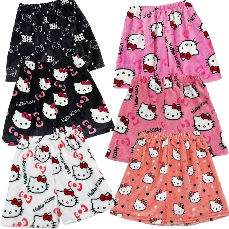 Kawaii Hello Kitty Sanrios плюшевые шорты аниме для девочек Y2k фланелевые летние повседневные мягкие спортивные шорты с высокой эластичной резинкой на талии одежда