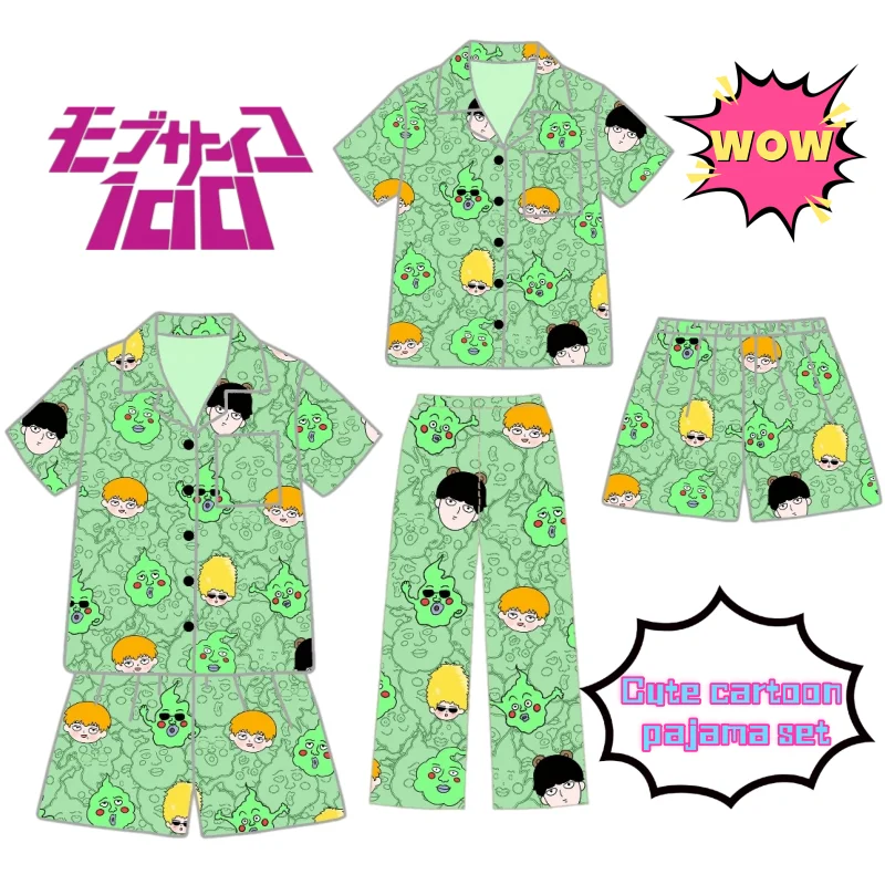 Mob Psycho 100 Dimple Reigen Arataka Hausanzug, hoher Farbwert, kreativer Cartoon, niedliches dreiteiliges Set mit kurzen Ärmeln, Shorts und Hose. – Detail 2