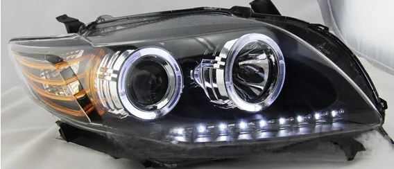 2pcs Tuning Cars Head Lamp For Corolla 2007~2010year Headlights LED DRL Running Lights Bi-Xenon Beam Fog Lights Angel Eyes