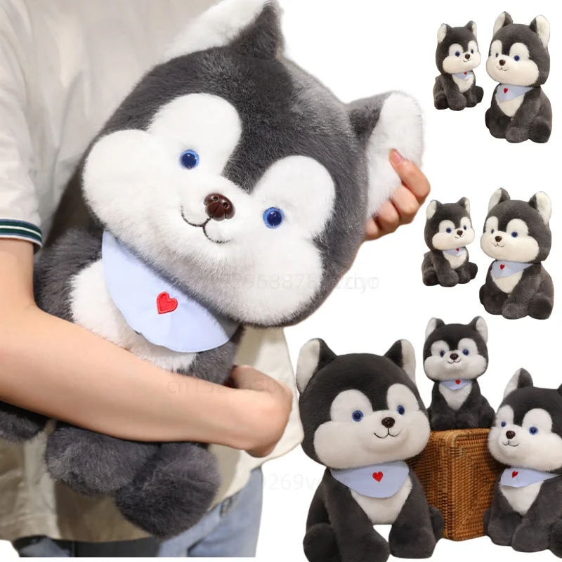 

Cute 25/35/45cm High Quality Blue Scarf Husky Animals Plush Dolls Gray Dog Pillow Super Soft Birthday Gifts For Kids Room Decor