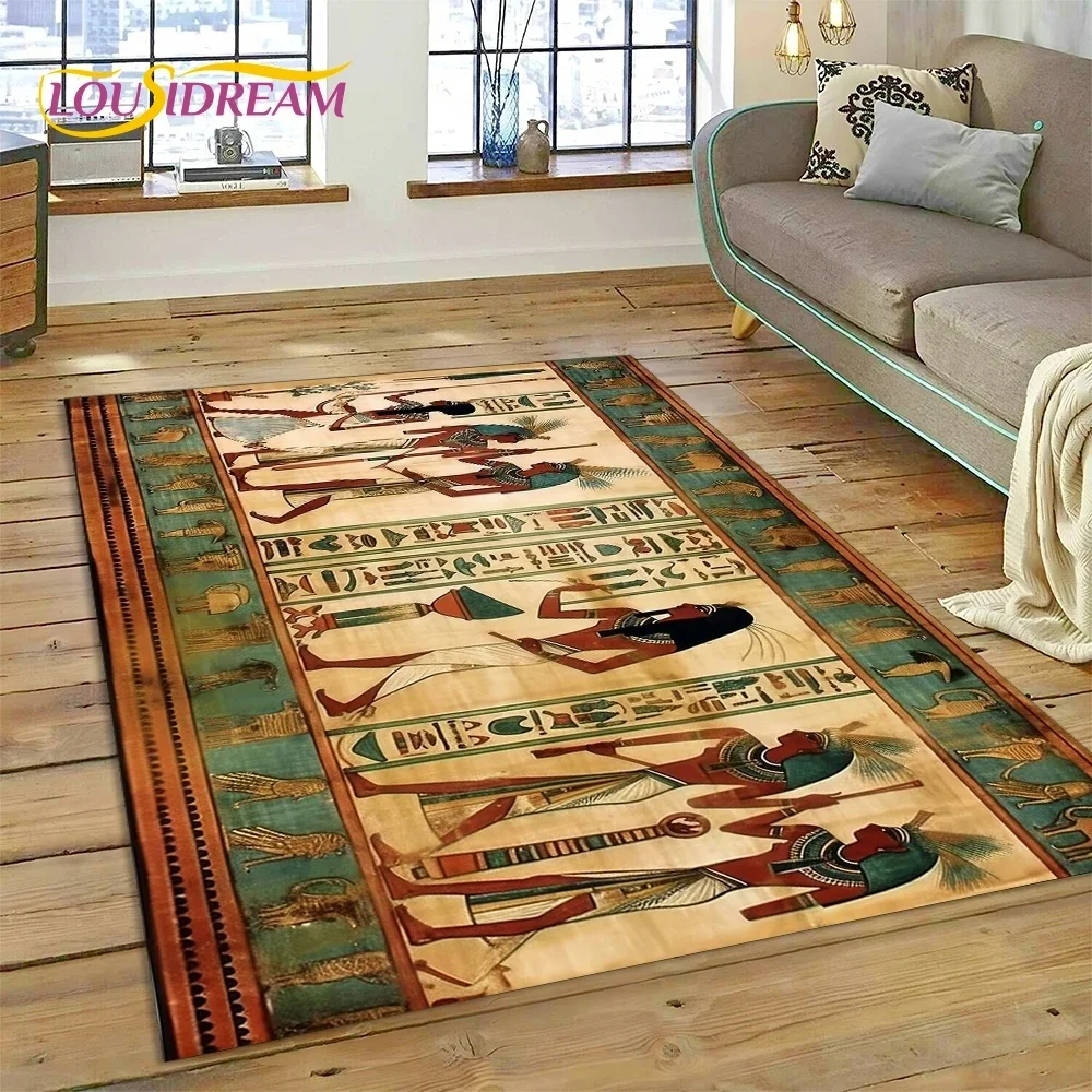 Pharaoh Hieroglyphic Egyptian Mythology Carpet Rug for Bedroom Living Room Home Sofa Decoration,Children Large Decor Floor Mat