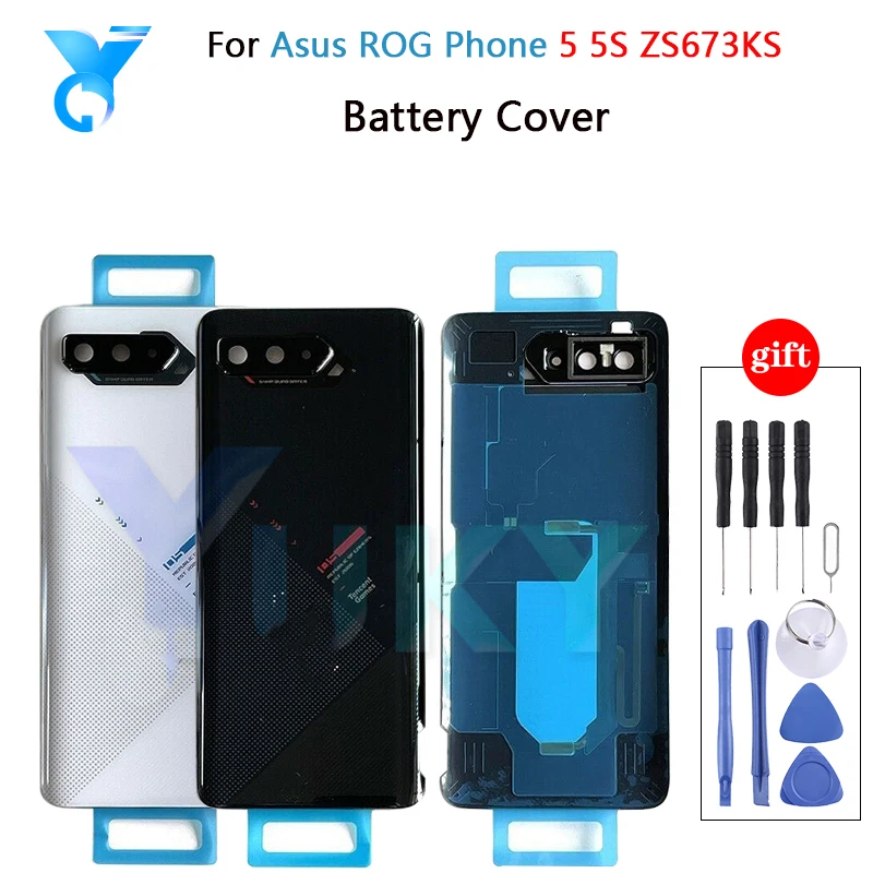 

For Rog5 Rear Housing For Asus Zenfone ROG Phone 5 5S ZS673KS Back Cover Repair Replace Phone Battery Door Case + Camera Lens