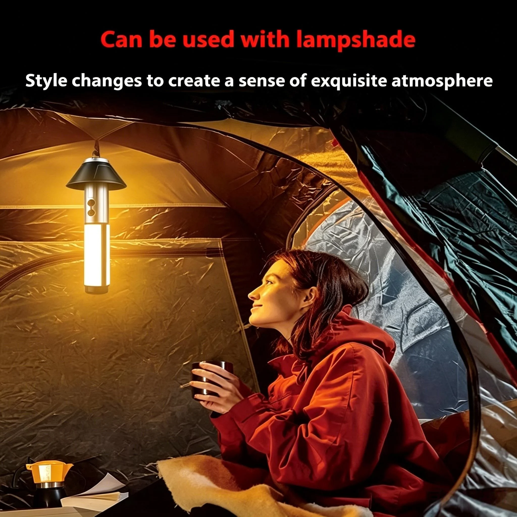 TTelescopic Camping Light Multifunctional Flashlight USB Rechargeable  Laser Torch Emergency Tent Lamp Hiking Fishing Outdoor
