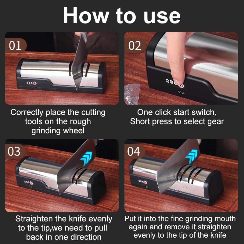 USB charging portable electric knife sharpener, knife grinder, used for kitchen tool grinding and polishing view 6