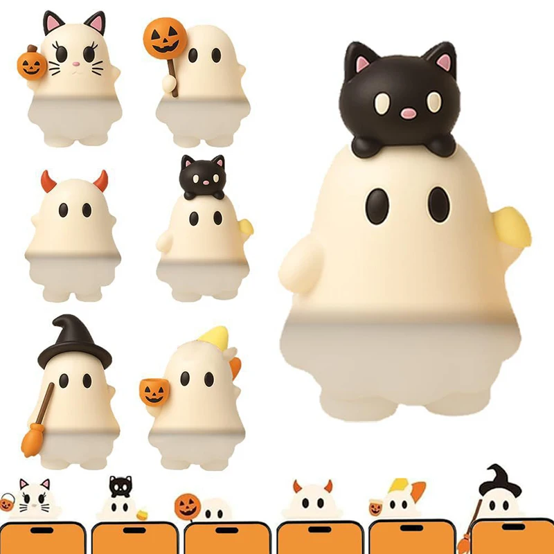 1/6 pièces Halloween fantômes série Mini figurines fantômes modèle décor de téléphone portable mignon conception pelable et autocollante jouet cadeau
