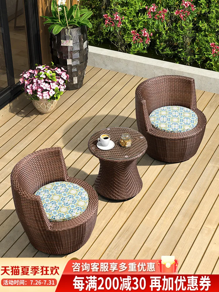 Rattan chair set of three rattan balcony small tables and chairs armchair balcony luxury leisure sofa chair coffee table