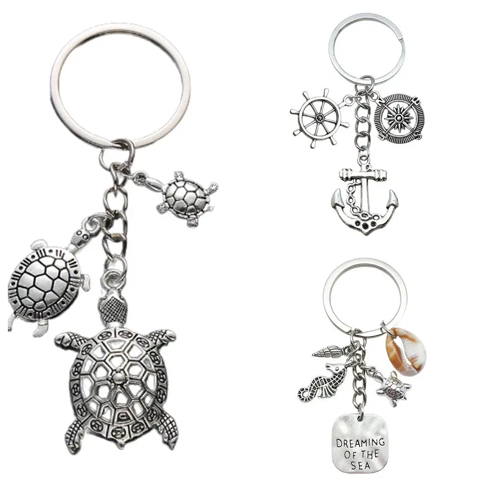 Funy Ocean Animal Keychain Seashell Seahorse Anchor Compass Starfish Keyring for Beach Outdoor Sports Cycling Accessories