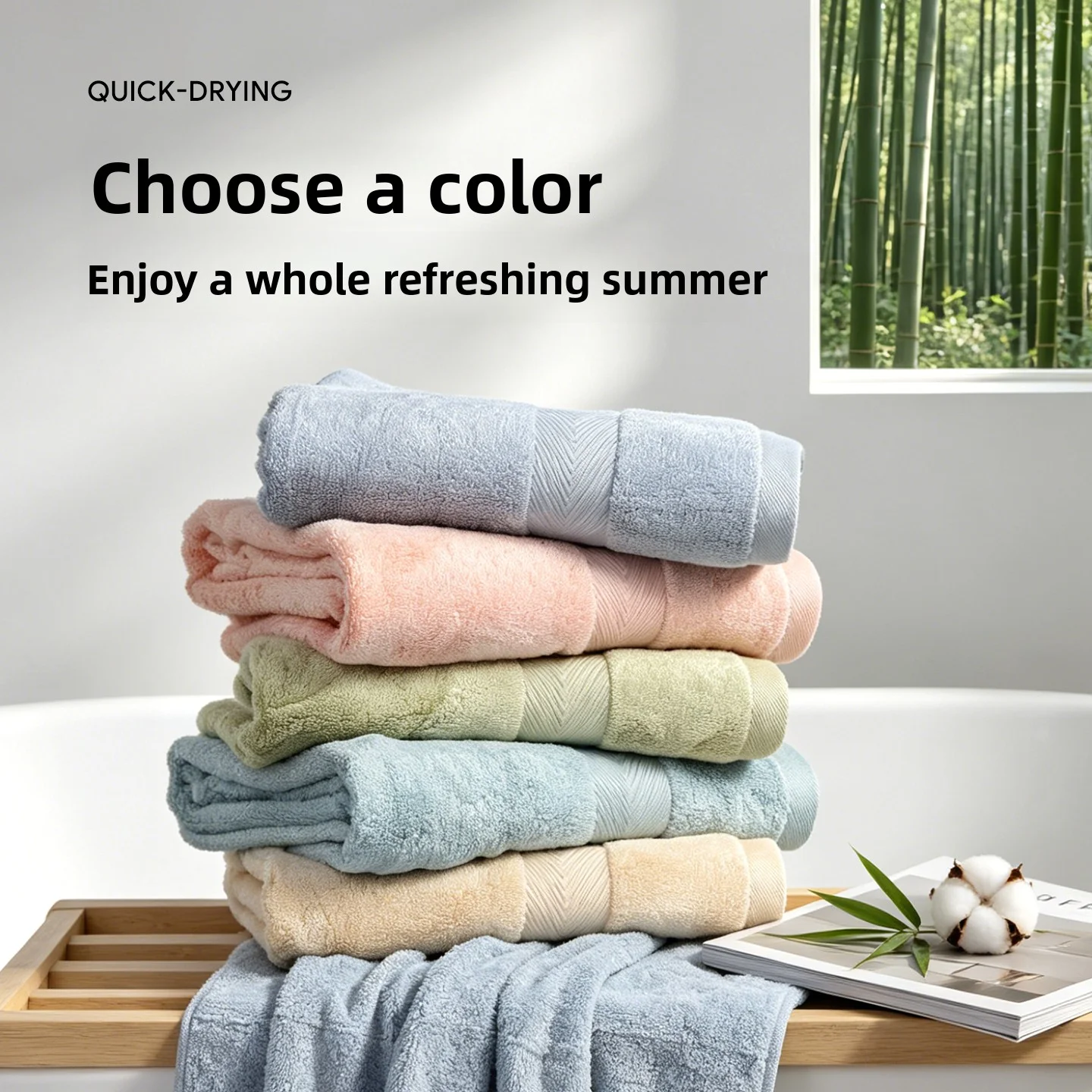 【1-piece pack】Cool-touch bamboo fiber cotton towel for home use, soft, absorbent, thick, quick-drying, lint-free bamboo fiber face towel, long-lasting freshness
