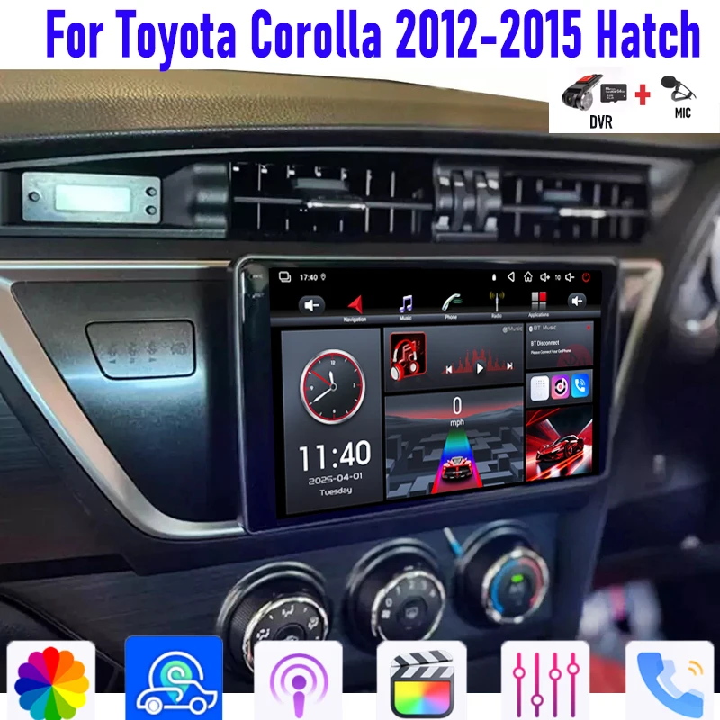 

GPS+DVR 10" For Toyota Corolla 2012-2015 Hatch Car Radio Stereo Wireless Carplay Apple Android 15 Auto Head Unit Camera WIFI