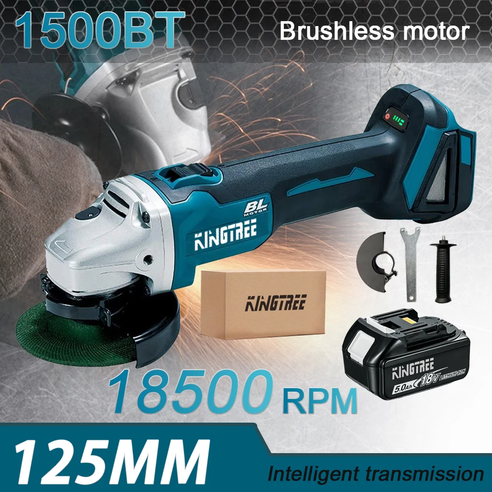 

Kingtree Tools Home DIYS 18V Cordless Brushless Electric Angle Grinder power tool Compatible For Makita 18V Battery