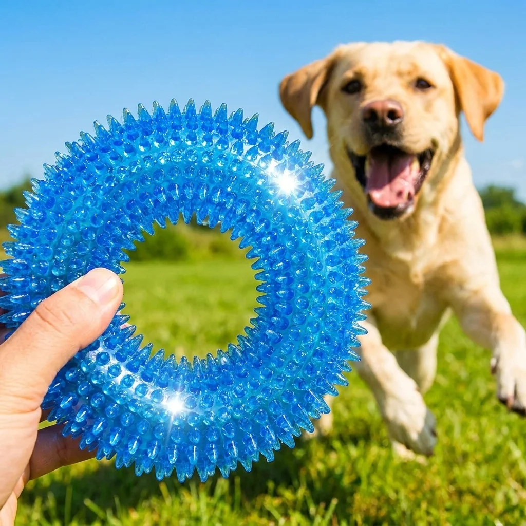 Juguete de Donut con Púas para Perros, Resistente, para Masticar, Anillo Molar, Pelota de Entrenamiento para Mascotas