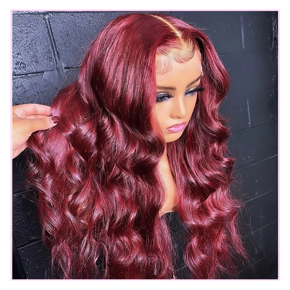 Burgundy 99J Red Lace Front Human Hair Wigs Colored Body Wave Wig For Women 13x4 13x6 HD Transparent Lace Frontal Wig 30 36 Inch