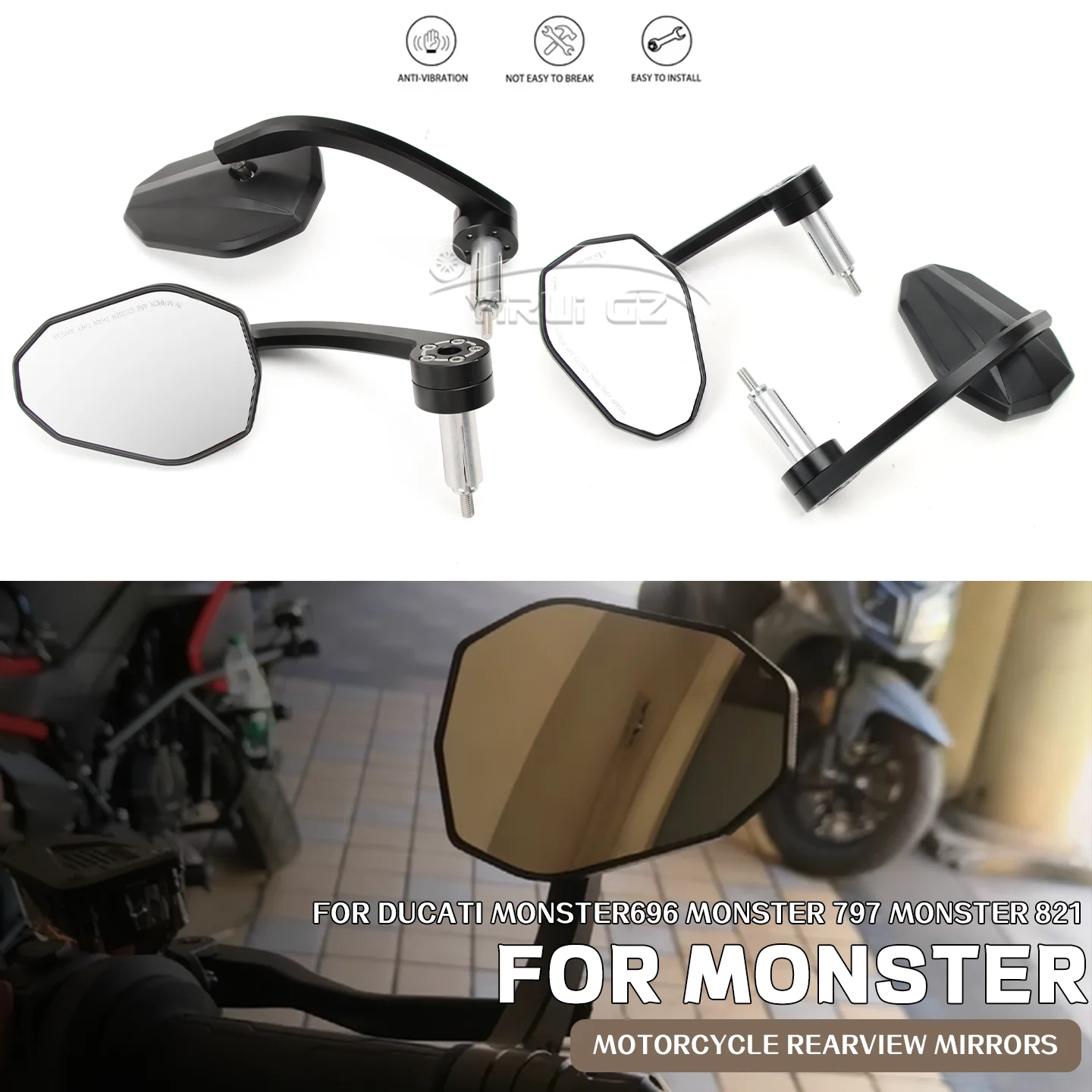 

Motorcycle Bar End Mirror Handlebar End Side Rearview Mirror Wide Vision For Ducati Monster696 Monster797 Monster 821 Monster696