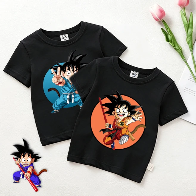 

Dragons Ball Black T-shirt Kids Cute Game Role Print Boys Anime Trend Sports Cotton Clothes Short Sleeve Summer Streetwear Shirt