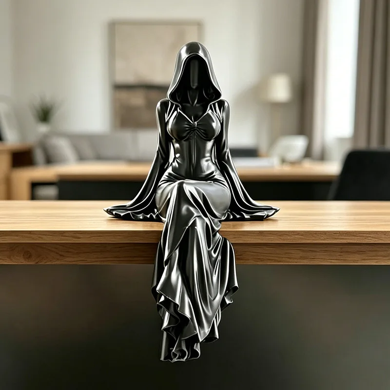 Statue Of Lady Reaper Desktop Ornament Mysterious Female Sitting Posture Dark Model Handicrafts Home Office Desk Decoration Gift