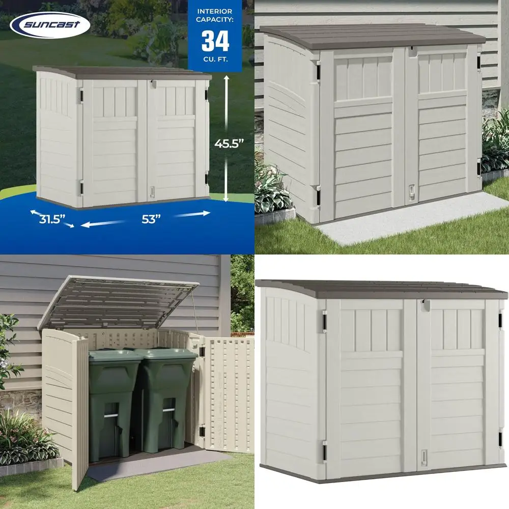 

2 упаковки, 34 кубических футов. Наружный навес для хранения банок для мусора, садовых инструментов и патио. Использование в ванили.