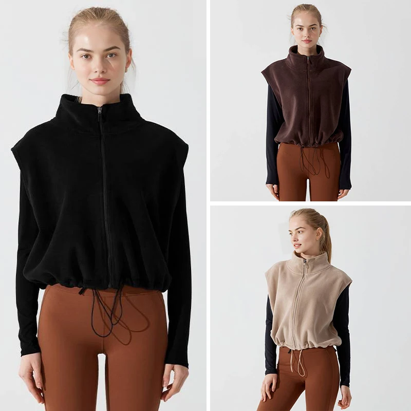 Women Autumn Winter Warm Velvet Waistcoats Running Yoga Fitness Jacket Warm Fleece Coat Outerwear Sleeveless Jackets Vest