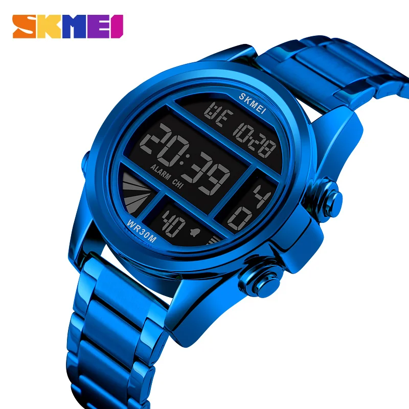 

SKMEI Stainless Steel Sport Watch Men Creative Luxury LED Digit Watches Military Waterproof Luminous Alarm Date Wristwatch Male