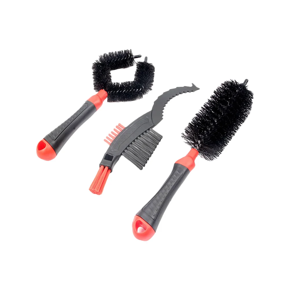 

3 in 1 Bike Chain Brush Set Red Ergonomic Handle Chain Cleaner Cleaning Brush for Bike and Car Washing Tyre Cleaner