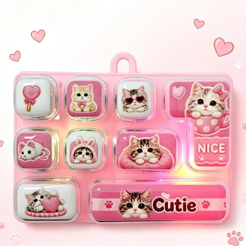Cartoon 9 Key Keyboard Keychain Mini Animals Stress Relief Fidget Creative Portable Sensory Clicker Travel Use