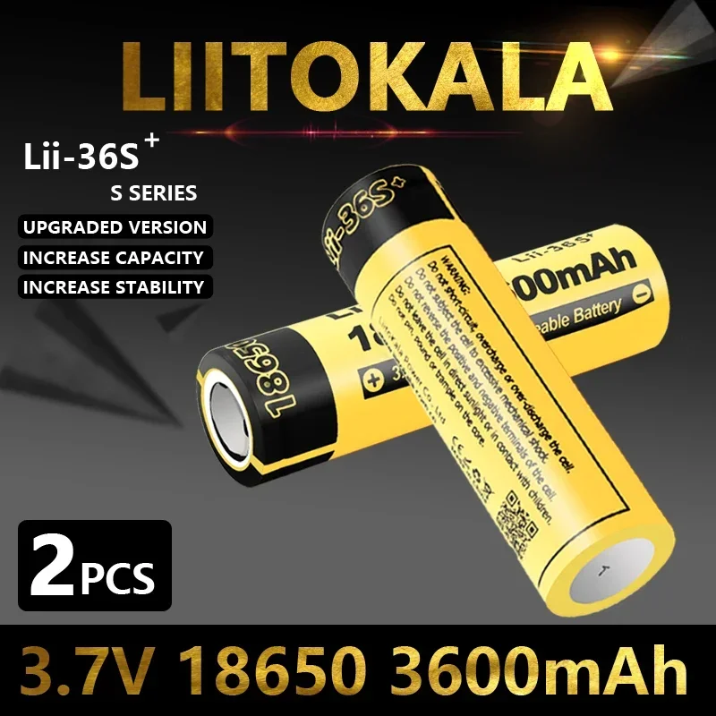 2PCS LiitoKala Lii-36S 3.7V 18650 3600mAh Lithium Rechargeable Battery 20A Discharge Electrical Tools Flashlight Battery