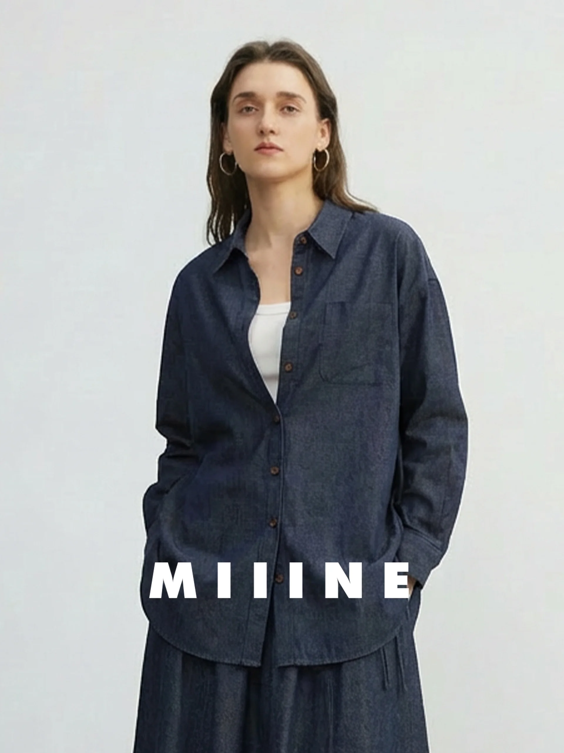 

Miiine Casual Sle Loose Fit Denim irt Linen Blend Long Sve Casual Collar Top Women's Outerwear Comfortable Loose Jeans