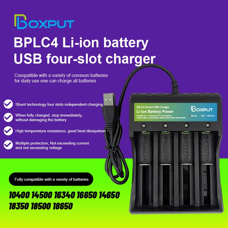 Cargador de batería de iones de litio con 4 ranuras USB, Cargador Universal independiente para batería de litio 18500 18350 16650 16340 14650 14500