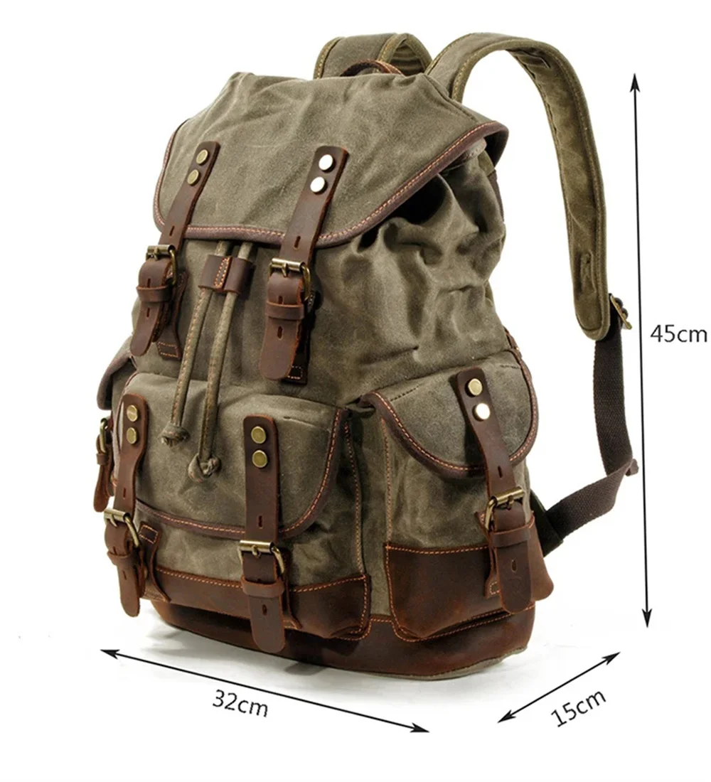 Vintage Oil Wax Canvas Backpacks For Men 15