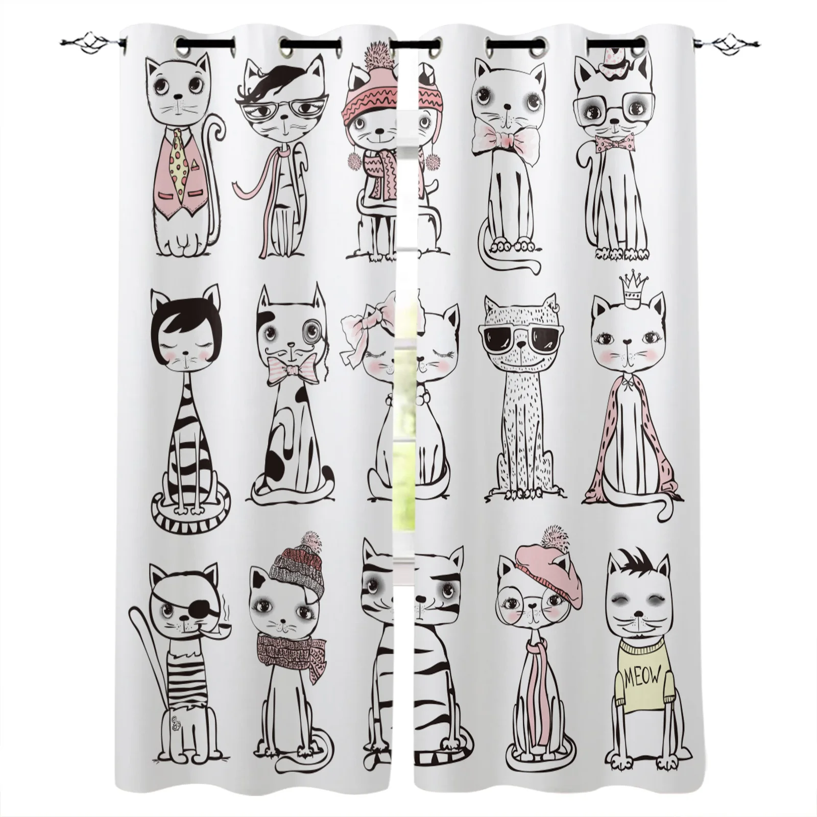 Cartoon Cat Kitty Blackout Curtains Window Curtains For Bedroom Living Room Decor Window Treatments