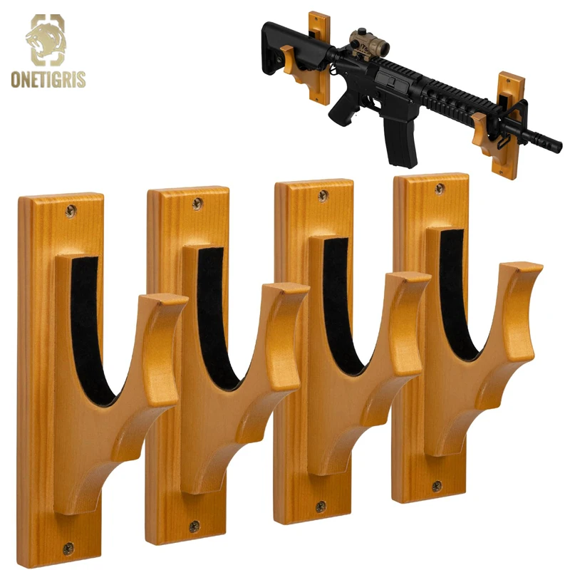 ONETIGRIS Gun Rack Wall Mount - Gun Hooks for Shotgun Bow Gun Holder Horizontal Hold Up Display Hanger Hardwood & Soft Padding