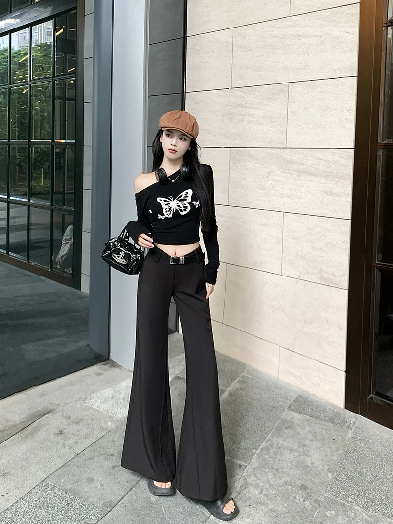 Black Suit Casual Pants Women's Autumn High Waisted Straight Wide Leg Suit Pants Loose Drape Floor Pants Women