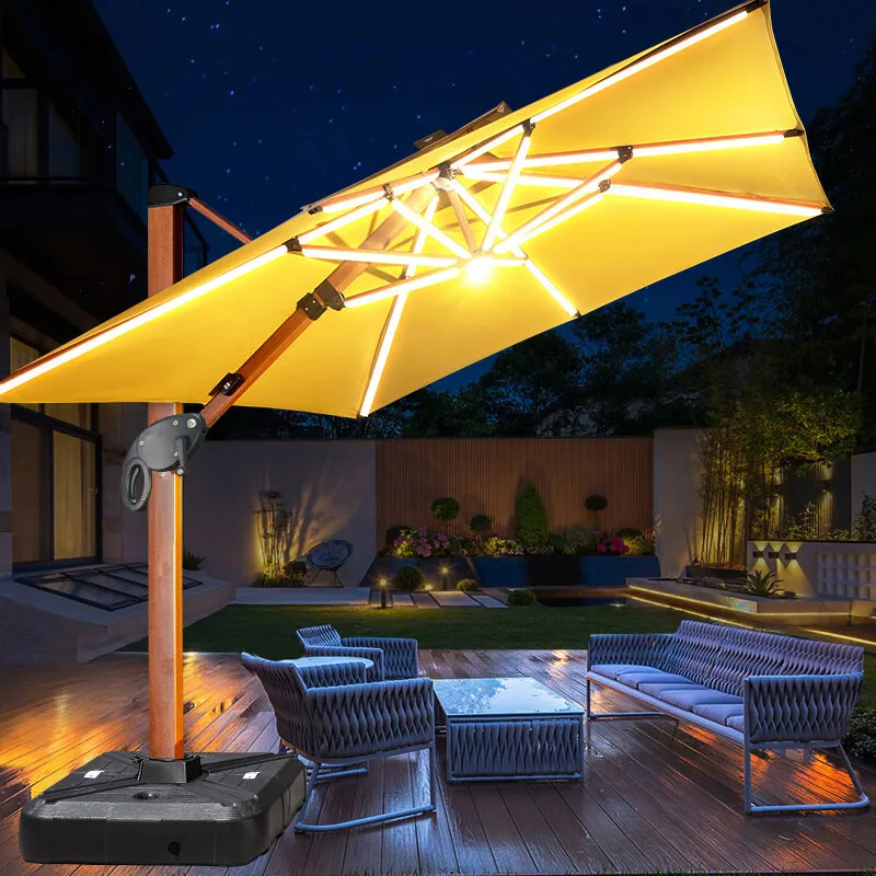 

Solar Parasol LED with Light 3 by 4 Large Umbrella 3.5m Courtyard Villa Wind Resistant