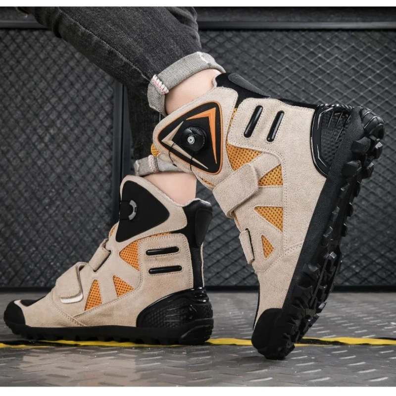 

All Season Breathable Leather Motorcycle Riding Boots Fall Anti Slip Wear Resistant Casual Racing Rider Protective Outdoor Shoes