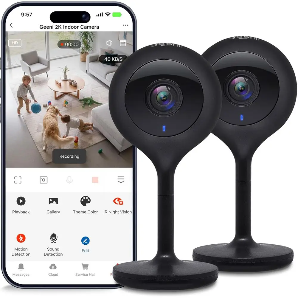 

2-Pack 4MP Indoor Security Cameras: 1440p HD, 2-Way Audio, Motion Detection, Night Vision, USB-C