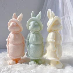 Hat Bunny Silicone Mold Apron Rabbit Girl Silicone Candle Molds Animal Bunnies Wax Mould Easter Home Decor
