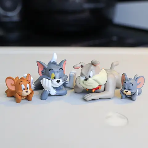 4pcs/Set Cute Tom Jerry Tuffy Spike Kawaii Lying Cartoon Figures Cake Topper Anime Toy Car Ornament Desktop Decor Birthday Gifts