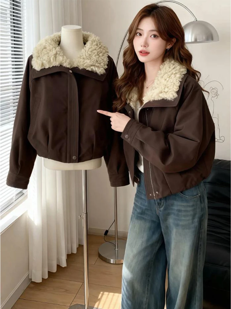 

Женское хлопковое пальто Fce на подкладке Thiened с воротником в стиле ретро, американское пальто Sle, зима 2025 г., новая мода, теплая повседневная верхняя одежда...