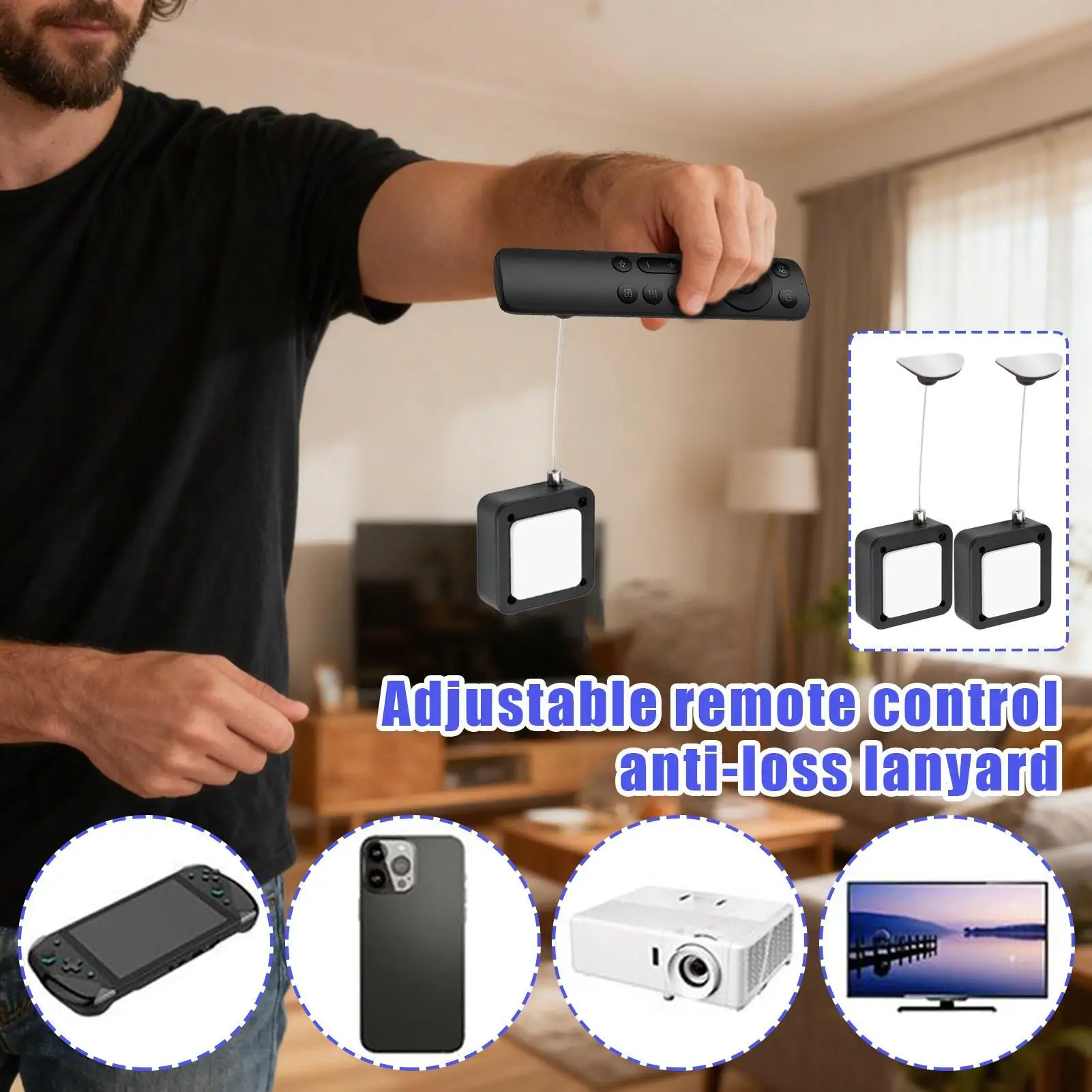 

Remote Control Lanyard Anti-Lost Auto Telescopic String 2 Pieces Remote Control Security Cable For Home Bedroom Hotel Bedside