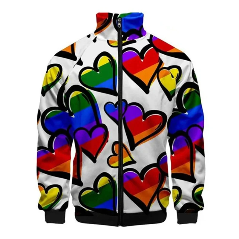 Newest LGBT Fashion 3D Stand Collar Men Women Rainbow Flag Lesbians Gays Zipper Jacket Casual Long Sleeve Jacket Coat Clothes