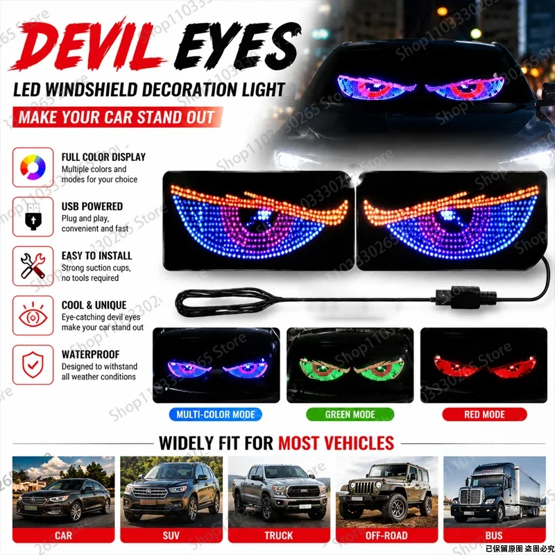 

Devil Eyes LED Car Windshield Light, Multi-Color USB Powered Decorative Eyes Lamp for Vehicle Interior, Easy Install